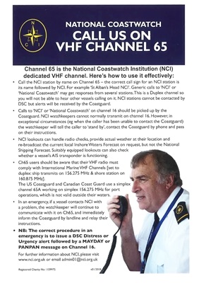 For Radio Checks, Weather Reports, Use Channel 65 - NCI
